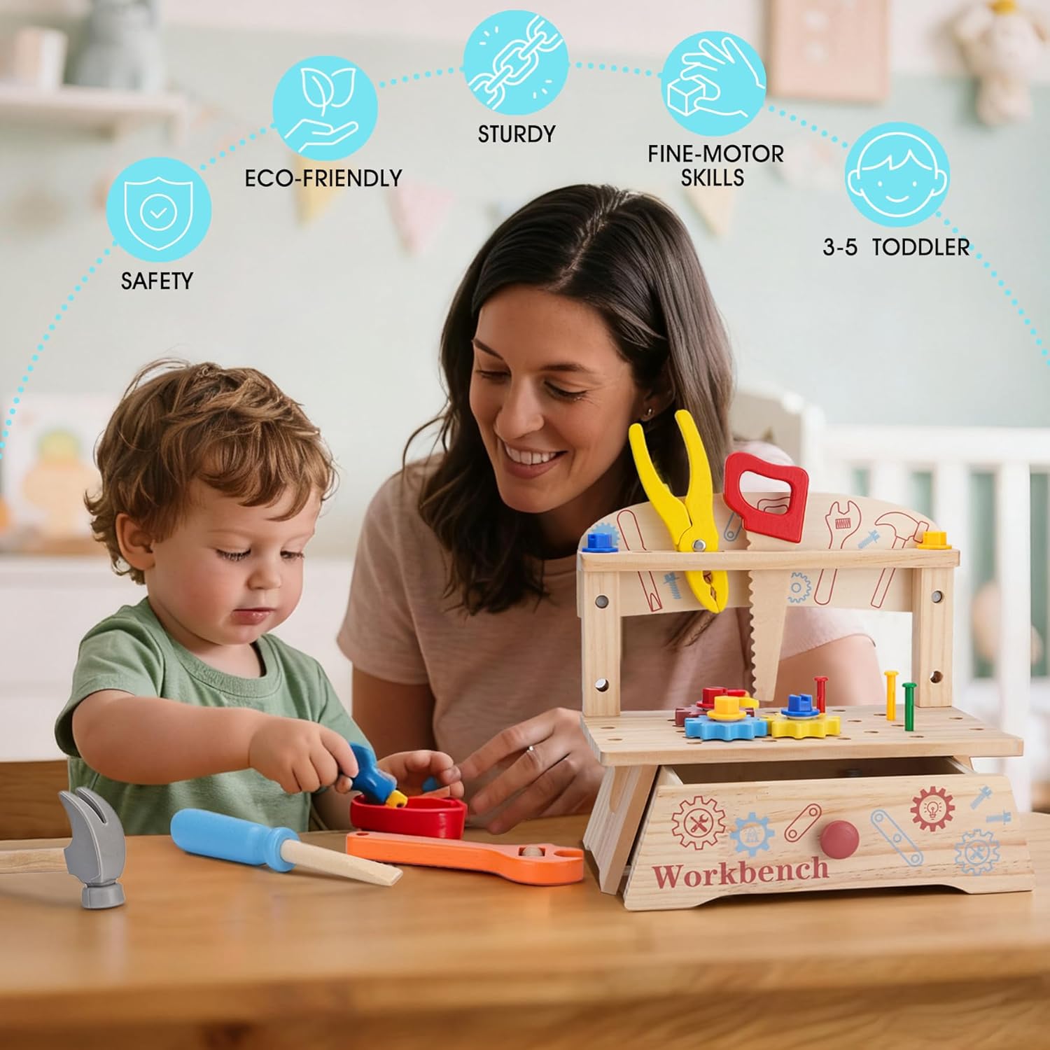 Wooden Tool Bench for Kids,Mon - مراجعة Gardening Tools Toddler وسعره