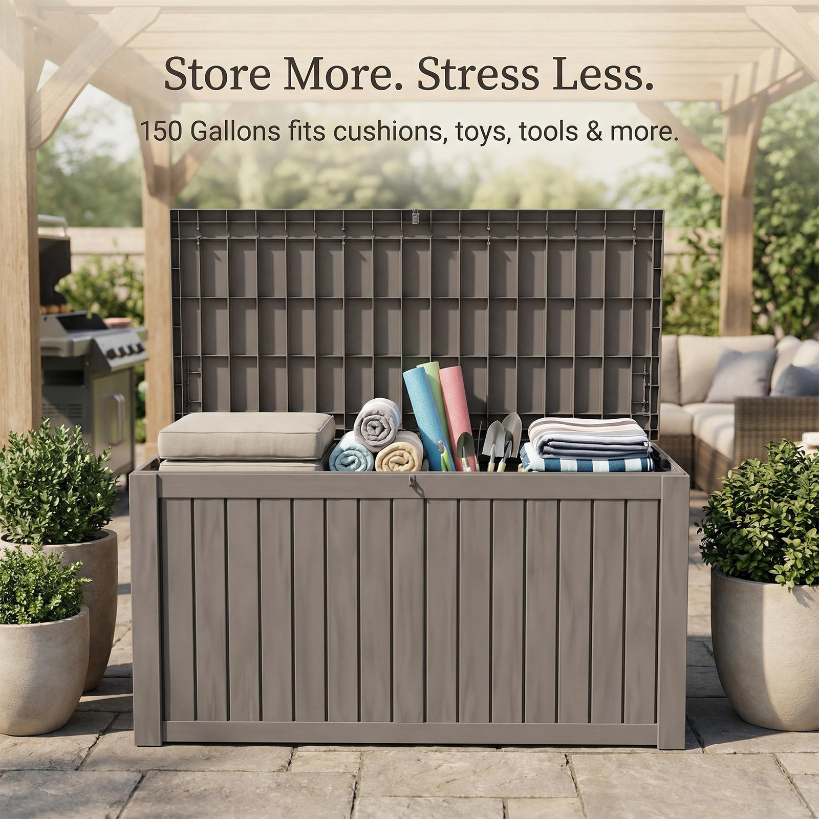 150 Gallon Lockable Resin Box  - مراجعة Gardening Tools Rack وسعره