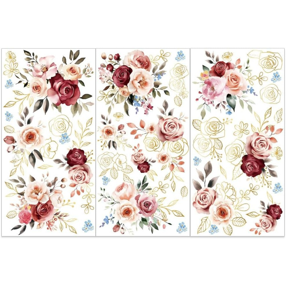 3pcs/Set Watercolor Roses Rub  - مراجعة Gardening Tools Diy وسعره
